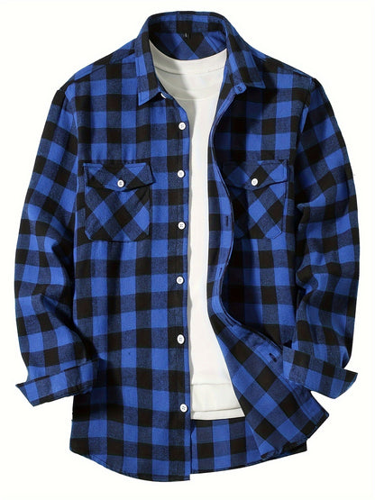 Men's Flannel Plaid Shirts Long Sleeve Button Down Shirts Casual Fall Shirt