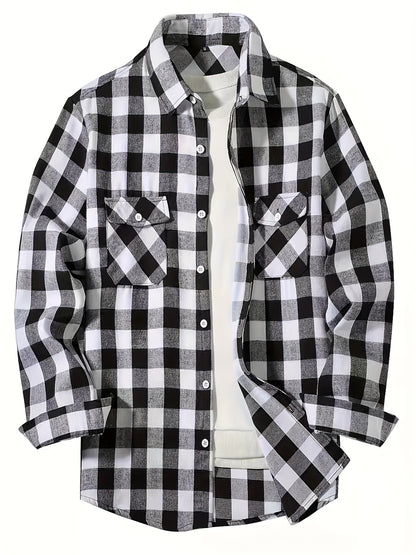 Men's Flannel Plaid Shirts Long Sleeve Button Down Shirts Casual Fall Shirt