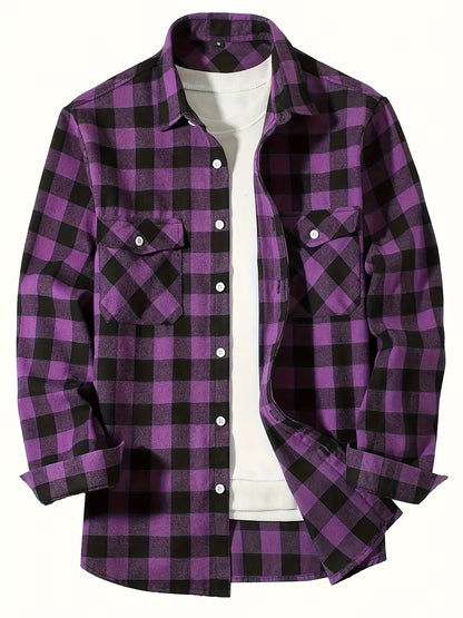 Men's Flannel Plaid Shirts Long Sleeve Button Down Shirts Casual Fall Shirt