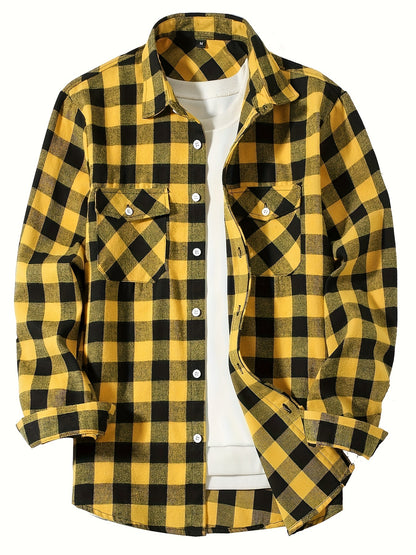 Men's Flannel Plaid Shirts Long Sleeve Button Down Shirts Casual Fall Shirt